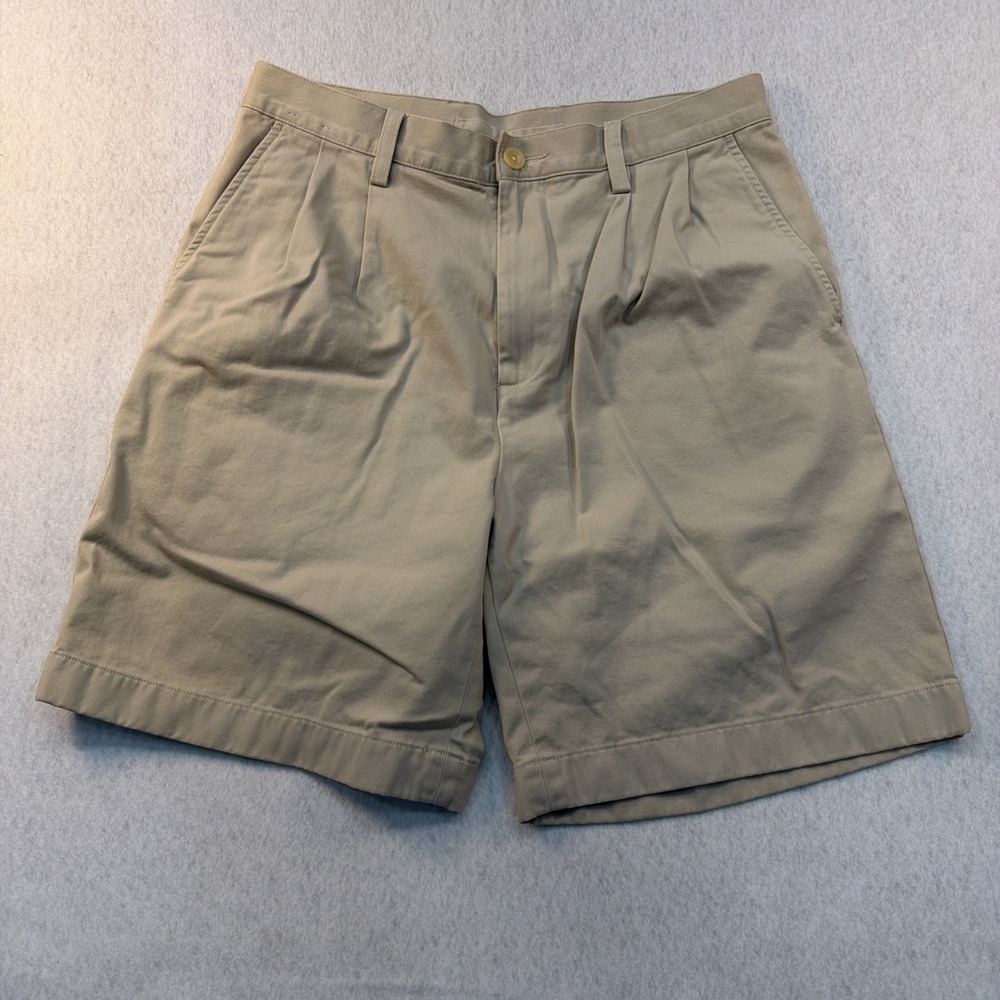 Mens Khaki Tan Pleated Chino Shorts Classic Fit Cotton Twill Size 32x6